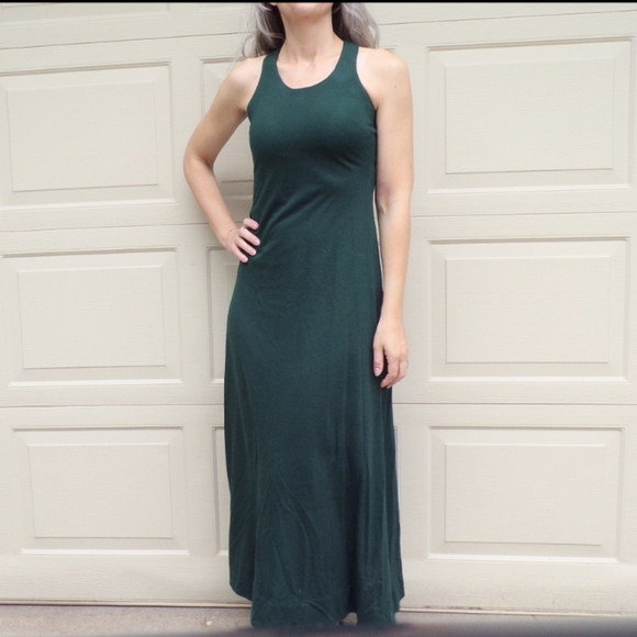 1970's RACERBACK MAXI DRESS green 70's oops XS S - Picture 1 of 11